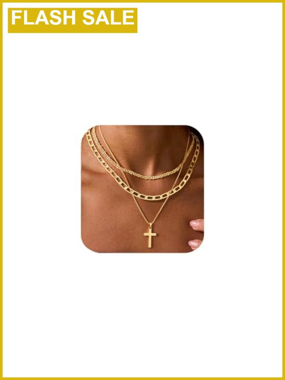 14K Gold Plated Layered Necklace Set Cuban Chain Pendant